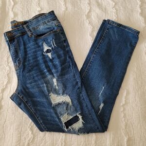 Rue21 Premium Jeans Skinny Supreme Flex 36x32 Distressed EUC Blue Stretch